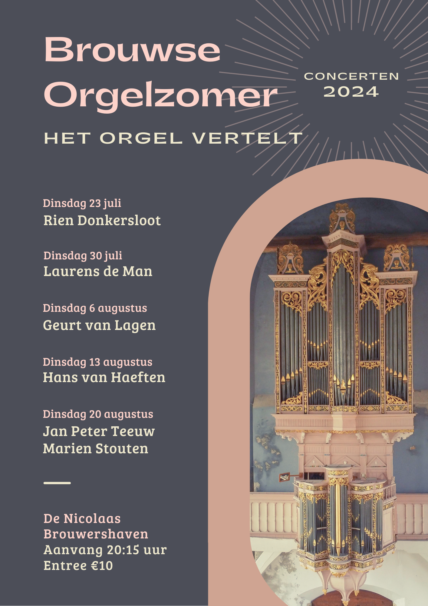 Concertagenda 2024 - Het orgel vertelt! - Reeks van 5 dinsdagavondconcerten
